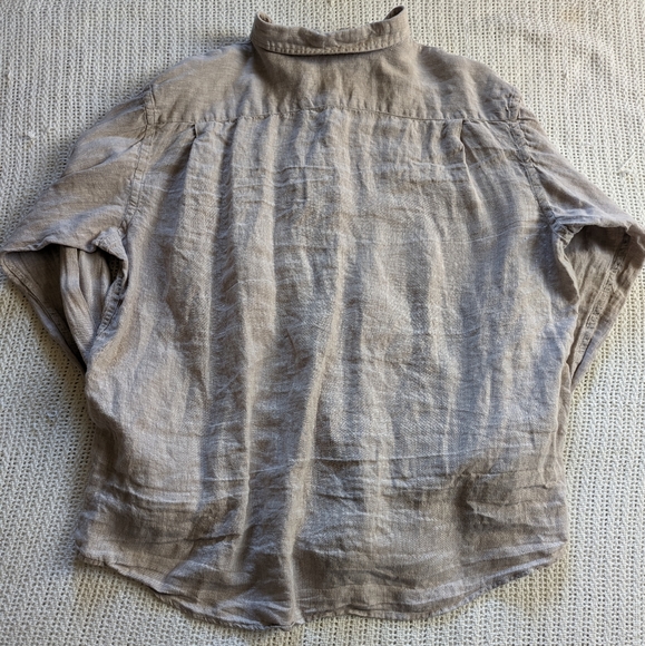 Jos A Bank Reserve Shirt Mens XXL 2XL Beige Linen Long Sleeve Button Up Pocket - Picture 2 of 8